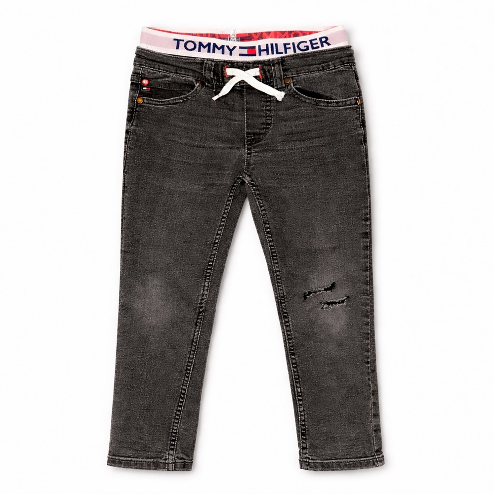 Tommy Hilfiger Kids Gray Denim Jeans Adjustable Waist Logo Band Stylish Size 5T